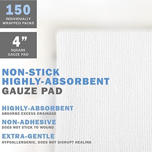 [Extra-Thick] 4''x4'' Sterile Gauze Pad 12-Ply, 150 Pack, Individual Wrapped, Ultra Absorbent Large Non-Woven Medical Gauze Sponges for Wound Care Home First Aid Kit