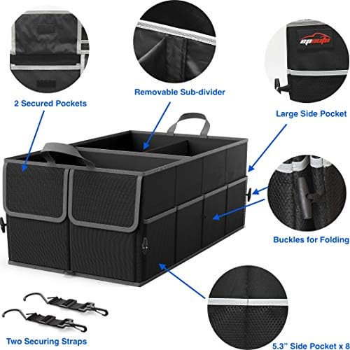 Foldable Car Trunk Organizer for SUV, 3-Compartment, Black