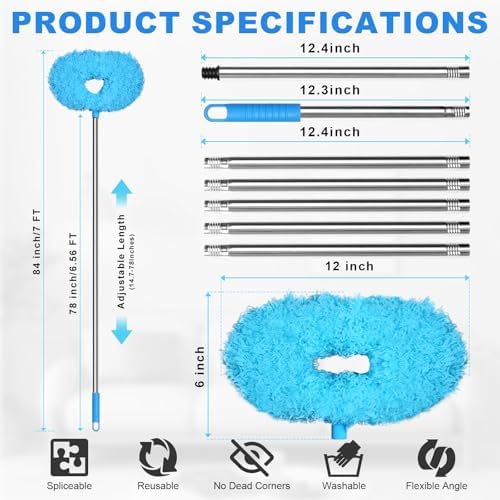 Ceiling Fan Cleaner Duster, Adjustable Microfiber Duster, Blue
