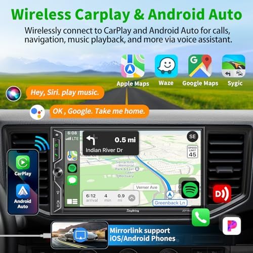 [QLED Screen Upgrade] 7" Double Din Car Stereo with Dash Cam, Wireless Apple CarPlay and Android Auto, Bluetooth, 240W 4.2-Channel Audio Output, MirrorLink, Backup Camera, AM/FM Car Radio