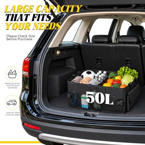 50L Trunk Organizer, Medium Foldable Car Organizer for SUV, Jeep, Sedan