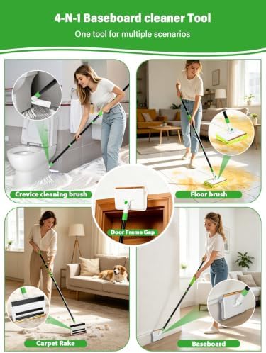4-in-1 Baseboard Cleaning Tool with 60" Extendable Handle Brush