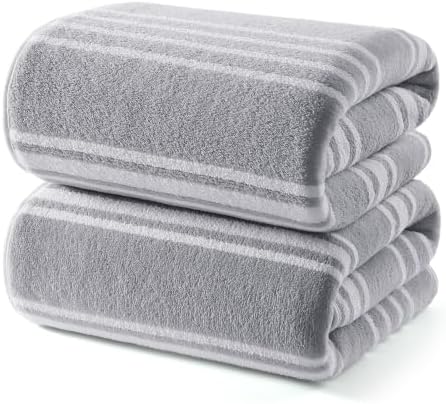 Microfiber Bath Towels 2‑Pack, Super Soft - Striped Grey