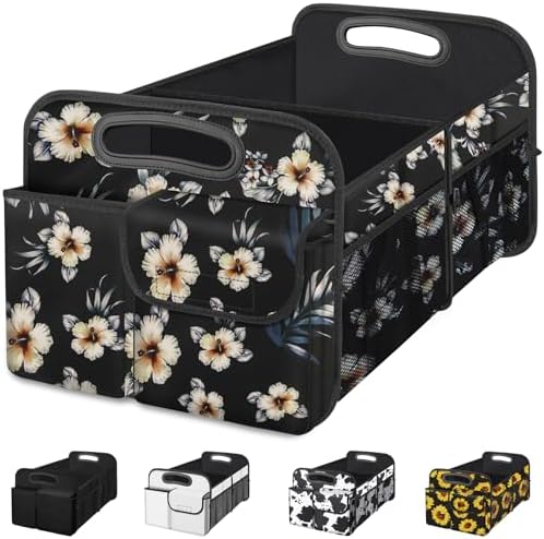 Car Trunk Organizer, Car Storage Organizer with Large Capacity Waterproof Collapsible Trunk Organizer for Car Suv/Jeep/Sedan (Hibiscus flowers, Standard)