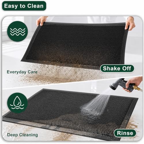 Meshy Mat Door Mat Heavy-Duty Quick-Dry Floor Mat, Sand & Dirt Trapper for Indoor & Outdoor, Ideal for Entrance, Mudrooms,Patios & Garages, Outside Doormat with Anti-Slip Backing, Black, 17"x36"