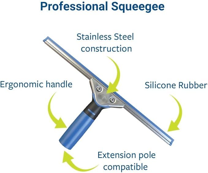 Squeegee & Window Washer Combo - Professional Grade Cleaning Tool for Sparkling Windows, Glass, and Surfaces - Ergonomic Design for Effortless Cleaning