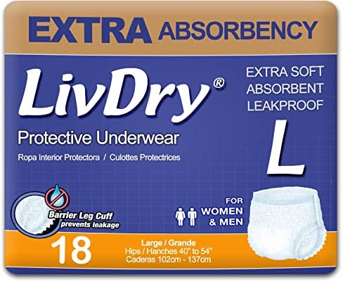 Adult Incontinence Underwear, Extra Absorbency Adult Diapers, Leak Protection, Large, 18-Pack