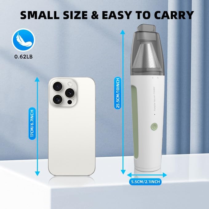 PATO Wireless Handheld Vacuum Cleaner, Mini Car-Mounted Vacuum Cleaner, Powerful Suction, 1800mAh Large-Capacity Battery, Portable Dust Collector, White