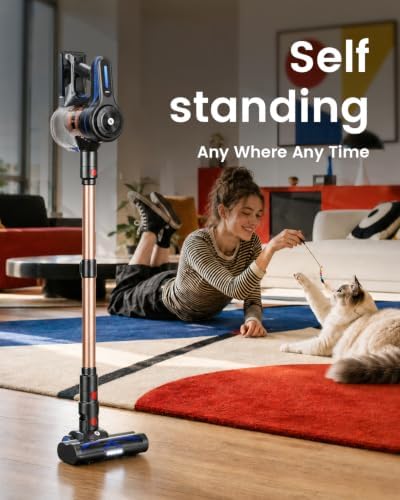 Cordless Vacuum Cleaner, 580W 50KPa Self-Standing Stick Vacuum with 65-Min Runtime, Anti-Tangle Brush, 1.8L Large Dust Cup, Lightweight Vacuum Cleaners for Home Hardwood Floor Carpet Pet Hair