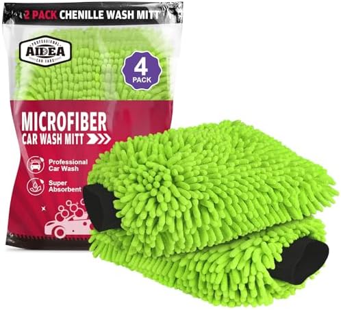 Car Wash Mitt Microfiber, 4PK, Car Wash Brush, Green, 7.12''X10.14''