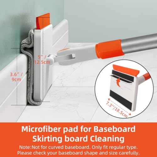 Wall & Baseboard Cleaner Mop Tool with 49'' Long Handle for Cleaning Window Floor Skirting Board Ceiling Bathtub Tub Tile Scrubber Brush Duster with 4 Reusable Pads