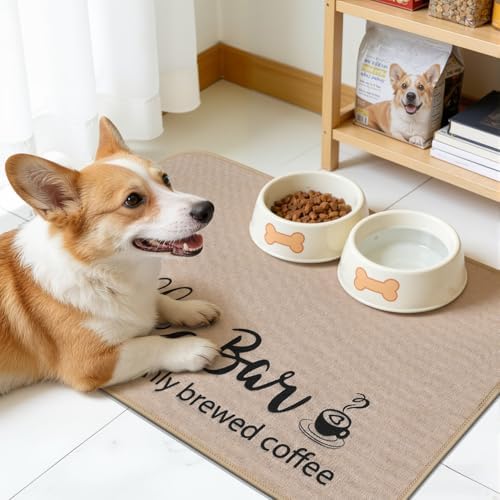 Dish Drying Mat, 17"x 32" Super Absorbent & Hide Stain Coffee Mat, Cuttable Drying Mat for Kitchen Counter, Coffee Bar Accessories, Under Dish Rack, Coffee Maker, Espresso Machine, Linen