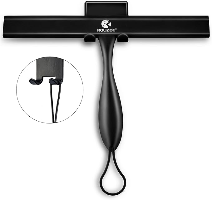 Shower Squeegee for Shower Doors with Bold Handle, 11" Anti-Rust Silicone Shower Squeegee for Shower Glass Door with Stainless Steel Inner Frame, Ergonomics All-Purpose Window Squeegee-Black