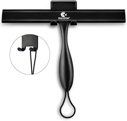 Shower Squeegee for Shower Doors with Bold Handle, 11" Anti-Rust Silicone Shower Squeegee for Shower Glass Door with Stainless Steel Inner Frame, Ergonomics All-Purpose Window Squeegee-Black