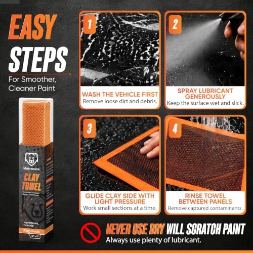 King Grade Clay Towel – Professional Synthetic Clay Bar Towel for Auto Detailing, Paint, Glass & Metal – Removes Fallout, Overspray, Rail Dust & Water Spots – 12" x 12"
