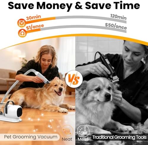Dog Grooming Vacuum, All-in-One Pet Grooming Kit with Hair Clipper & Shedding Brush, Low Noise 12,000Pa Dog Hair Remover Vacuum, Pet Groomer Set with Cleaning Brushes, PG01