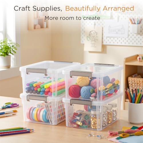 4 Packs Small Storage Bins with Lids 3.2 QT Plastic Storage Containers for Organizing Stackable Clear Storage Boxes