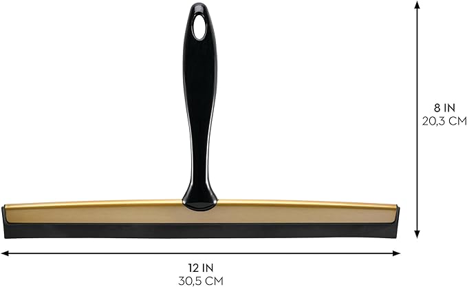iDesign Bathroom Shower Squeegee with Wall Hook - Black/Soft Brass