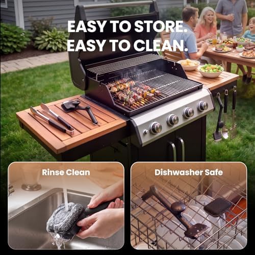 Bristle-Free BBQ Grill Brush - No Wire Risk Steam Cleaner Removes Burnt Grease Fast - 17" Cool-Touch Handle, Scraper & 3 Replaceable Heads for Gas, Charcoal & Cast Iron