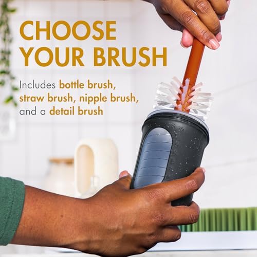 Mod Baby Bottle Brushes - Includes Bottle Cleaner Brush, Straw Cleaner Brush, Nipple Brush and Detail Brush for Baby Bottles - Baby Bottle and Straw Brush Cleaning Set - Deco - 4 Count