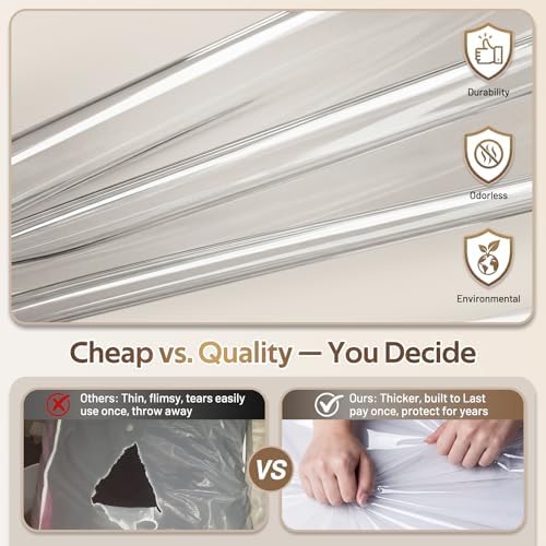 10" Gusseted All Clear Garment Bags for Hanging Clothes 3 Packs 40" Suit Bags for Closet Storage Hanging Clothes Storage Suit Cover for Shirts, Coats, Dresses