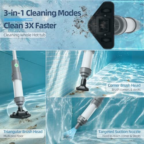 Hot Tub Vacuum, Cordless Handheld Pool Vacuum for Above Ground Pool