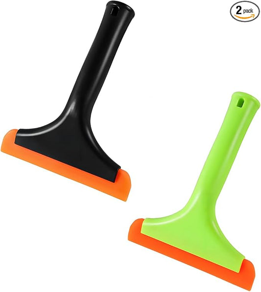 KVAEY 2PCS Small Silicone Window Squeegee, 5.9 Inch Car Windshield Water Blade Squeegee with Non-Slip Handle, All-Purpose Cleaning Squeegee for Car Windshield, Window, Mirror (Black+Light Green)
