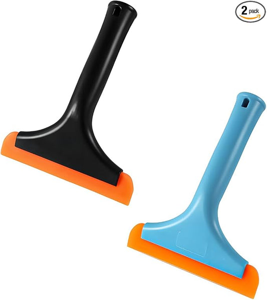 KVAEY 2PCS Small Silicone Window Squeegee, 5.9 Inch Car Windshield Water Blade Squeegee with Non-Slip Handle, All-Purpose Cleaning Squeegee for Car Windshield, Window, Mirror (Black+Blue)