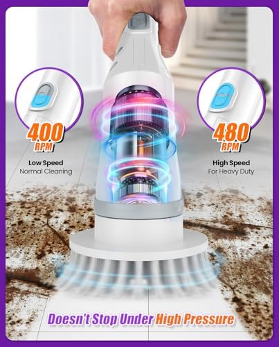 Electric Spin Scrubber, Cordless Long Handle, 6 Attachments