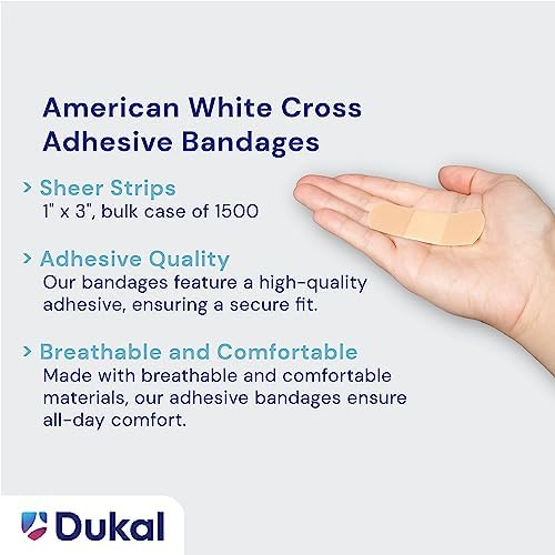 Adhesive Bandages, Sheer Strips, 1" x 3" | Bulk Case of 1500 | Sterile, Breathable and Multi-Purpose for School Nurses, Businesses, and First Aid Kits