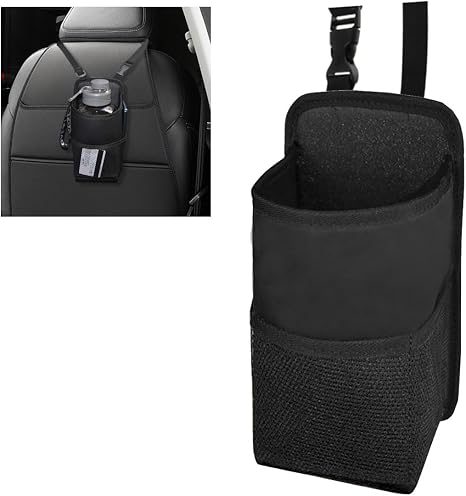 2-in-1 Large Cup Holder, 80 oz Multifunctional Car Seat Side Organizer, Hanging Water Bottle Holder Bag, Car Stuff Holde