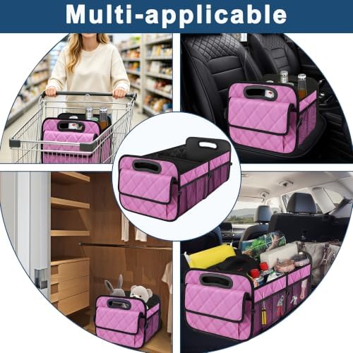 Car Trunk Organizer for SUV, Car Organizers and Storage with Reinforced Handles, Car Accessories for Women/Men 50L Waterproof Polyester Trunk Organizer(Medium,Pink)
