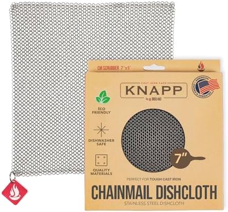 Knapp Made 7"x5" Chainmail Dishcloth - Stainless Steel Cast Iron Scrubber