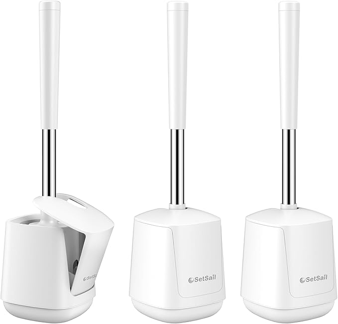SetSail Toilet Brush 3 Pack Toilet Bowl Brush and Holder Toilet Cleaner Brush with Nylon Bristles Ventilated Toilet Brushes for Bathroom with Holder for Toilet Scrubber Cleaning, Pure White