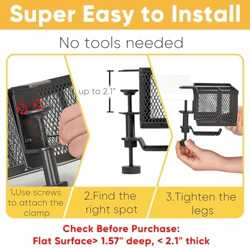4 in 1 Metal Clip On Cup Holder Attachment for Gaming Desk or Table, Fits up to 40oz Cups, Sturdy and Easy to Clamp, Attachable Anti-Spill Cup Holder for Chair, Bedside, Bottles, Drinks - Black