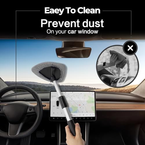 Windshield Cleaner Tool 22.5" L - Car Interior&Exterior Window Cleaning Kit with Extendable Handle&4 Microfiber Pads and Thick Large Wash Sponge, Auto Glass Wiper Brush Kit for Cars Home (7pcs Grey)