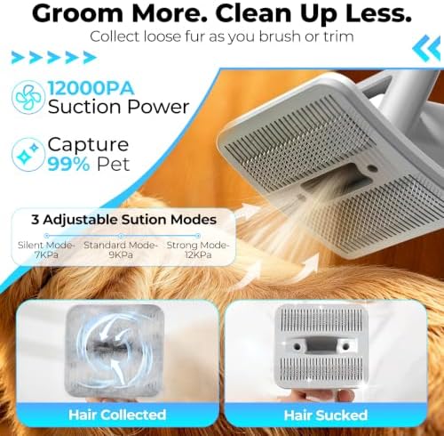 Dog Grooming Vacuum Kit, 5-in-1 Pet Hair Vacuum with Clipper
