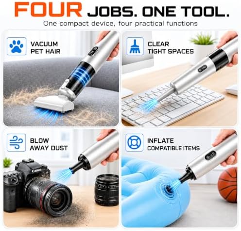 Car Vacuum Portable Cordless Handheld Vacuum Cleaner, 4-in-1 Mini Vacuum with 18,000Pa Suction, 6,000mAh Battery, Brushless Motor, 3 Suction Modes, USB-C, for Car, Home & Office