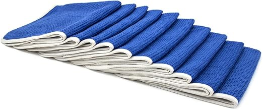 Autofiber [No Streak Freak] Microfiber Window and Mirror Waffle Towel (16"x16") (10 Pack, Blue)