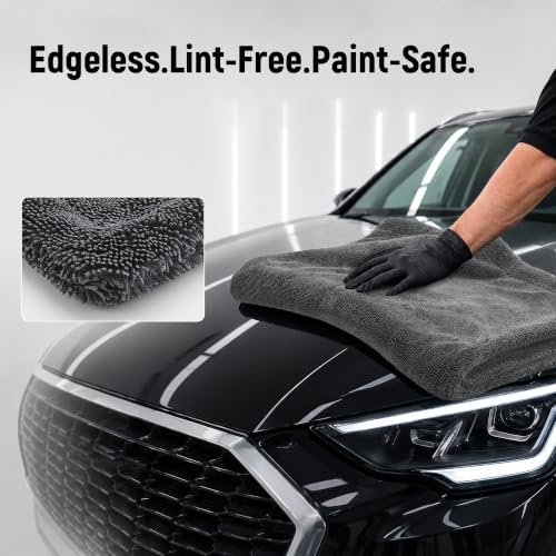 3-Piece Car Drying Towels, 1300 GSM 70/30 Twist-Loop Microfiber, Gray