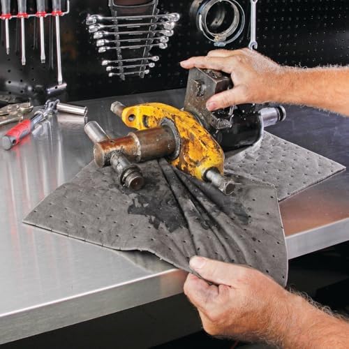 Absorbent Mat Pad in Dispenser Box | 10” W x 13” L | Heavyweight | Absorbs up to 12.8 oz. per pad | 50 Pads per Box | Protect Your Home Garage Basement | PM50837