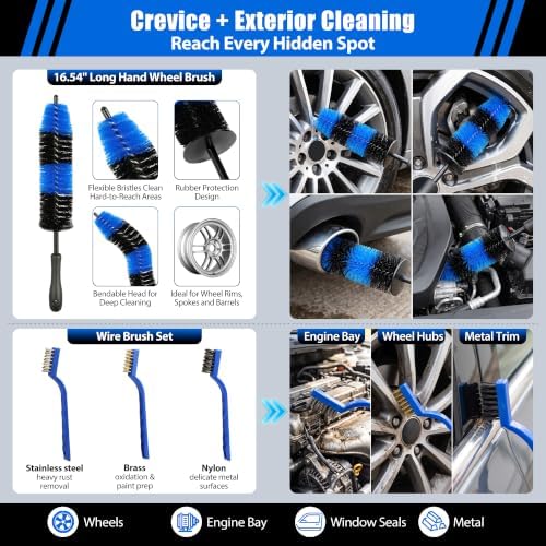 27Pcs Car Detailing Kit with Heavy Duty Detailing Brushes, Car Wash Cleaning Tool, Car Care kit for Comprehensive Car Wash Windshield Interior Exterior Wheels, Blue (27pcs)