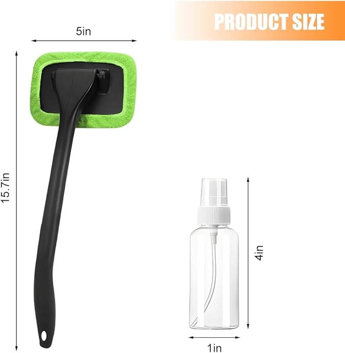 Car Windshield Cleaning Tool, Microfiber Vehicle Window Cleaner with 5 Washable Reusable Cloth Pad & 1 Spray Bottle, Automotive Glass Wiper Cleaning Kit Accessories, Universal Fit (Green)