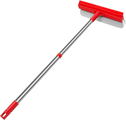 Window Squeegee with 18.5"-28.5" Retractable Handle, 2-in-1 Squeegee for Window Cleaning Tool for Cars, Trucks, Glass Doors, Shower, Outdoor Windows – Window Cleaner (Red)