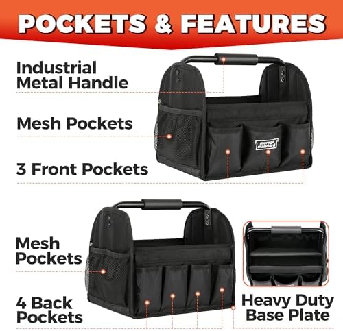 Detailing Caddy Organizer with Handle - Storage, Cars, & Cleaning Caddy for Supplies, Tools, & Home Improvement - Heavy Duty Car Detailing Supplies With Multi-Pockets & Collapsible Tote Design