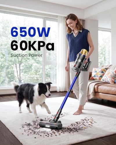Cordless Vacuum Cleaner, Upgraded 650W 60KPA 70Mins Cordless Stick Vacuum Cleaner with Self-Standing,Touch Screen, Anti-Tangle Wireless Vacuum Cleaners for Home/Pet Hair/Carpets/Floors