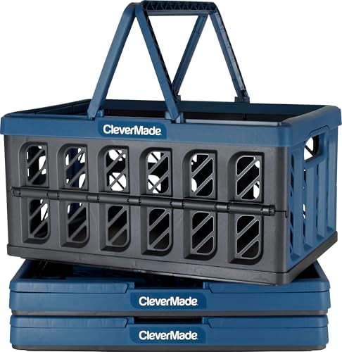 Collapsible Shopping Baskets With Handles, 24L 3 Pack, Ocean