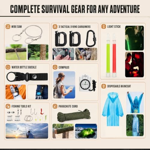 Survival Kit, 250Pcs Survival Gear First Aid Kit with Molle System Compatible Bag and Emergency Tent, Emergency Kit for Earthquake, Outdoor Adventure, Hiking, Hunting, Gifts for Men Women