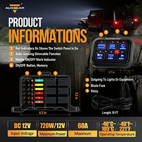 6 Gang Switch Panel BC60 Universal Circuit Control Relay System Automatic Dimmable LED Switch Pod Touch Control Panel Switch Box for Car Truck Pickup Boat UTV SUV - Blue, 3 Years Warranty