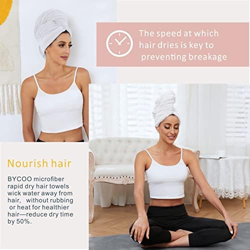 Large Microfiber Hair Towel Wrap for Women, Anti Frizz Drying Towel, Fast Dry Turban Wet Hair, Long, Thick, Curly Super Absorbent Soft Towels - White